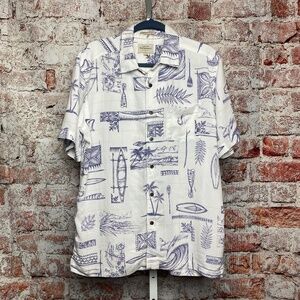 Quiksilver Waterman Collection Menʻs Aloha Shirt White/Blue Size Small